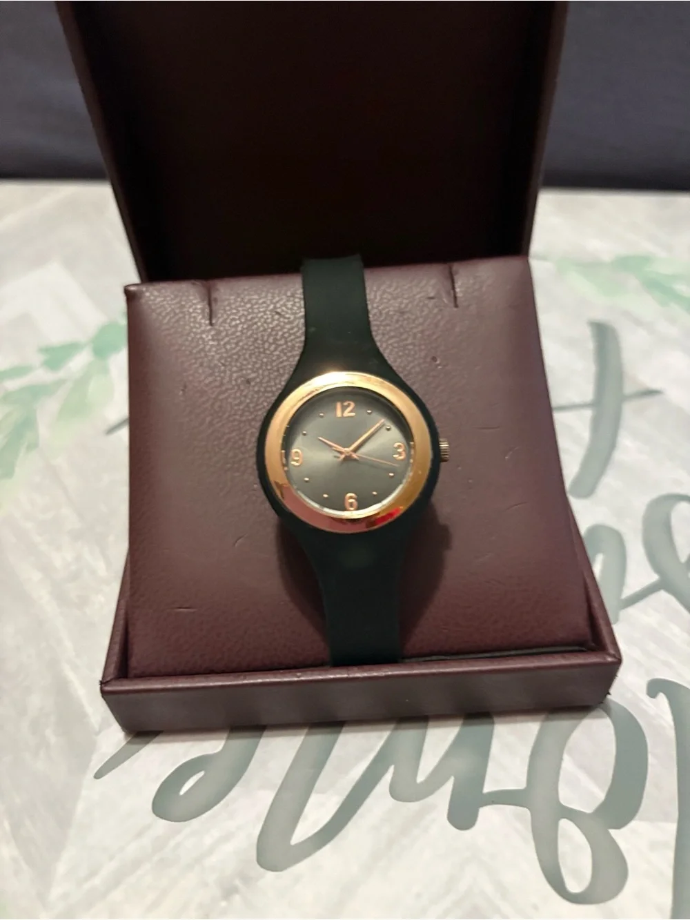 Black & Rose Gold Silicone Strap Analog Wristwatch